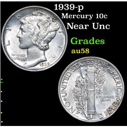 1939-p Mercury Dime 10c Grades Choice AU/BU Slider