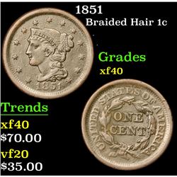 1851 Braided Hair Large Cent 1c Grades xf