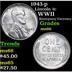 1943-p Lincoln Cent 1c Grades GEM+ Unc