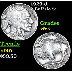 1929-d Buffalo Nickel 5c Grades vf+