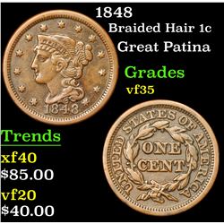 1848 Braided Hair Large Cent 1c Grades vf++