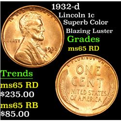 1932-d Lincoln Cent 1c Grades GEM Unc RD