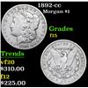 Image 1 : 1892-cc Morgan Dollar $1 Grades f+