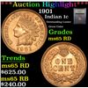 Image 1 : ***Auction Highlight*** 1901 Indian Cent 1c Graded GEM Unc RD By USCG (fc)