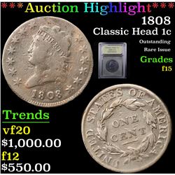 ***Auction Highlight*** 1808 Classic Head Large Cent 1c Graded f+ By USCG (fc)