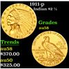 Image 1 : 1911-p Gold Indian Quarter Eagle $2 1/2 Grades Choice AU/BU Slider