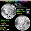 Image 1 : ***Auction Highlight*** 1927-p Peace Dollar $1 Graded Choice Unc By USCG (fc)