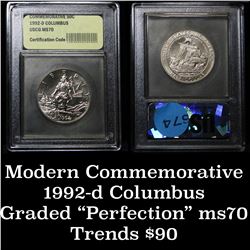 1992-d Columbus Modern Commem Half Dollar 50c Graded ms70, Perfection By USCG