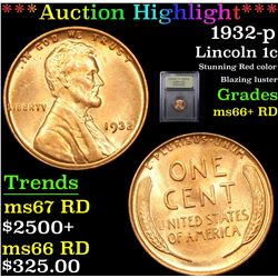 ***Auction Highlight*** 1932-p Lincoln Cent 1c Graded GEM++ RD By USCG (fc)