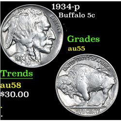 1934-p Buffalo Nickel 5c Grades Choice AU