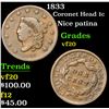 Image 1 : 1833 Coronet Head Large Cent 1c Grades vf, very fine