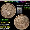 Image 1 : ***Auction Highlight*** 1845 Braided Hair Large Cent 1c Graded Select Unc BN By USCG (fc)
