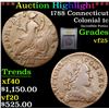 Image 1 : ***Auction Highlight*** 1788 Connecticut Colonial Cent 1c Graded vf+ By USCG (fc)