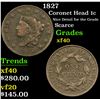 Image 1 : 1827 Coronet Head Large Cent 1c Grades xf