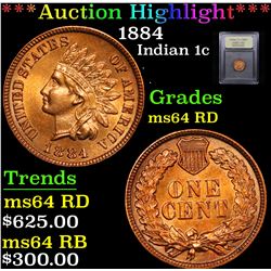 ***Auction Highlight*** 1884 Indian Cent 1c Graded Choice Unc RD By USCG (fc)