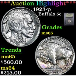 ***Auction Highlight*** 1923-p Buffalo Nickel 5c Graded GEM Unc By USCG (fc)