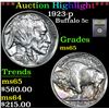 Image 1 : ***Auction Highlight*** 1923-p Buffalo Nickel 5c Graded GEM Unc By USCG (fc)
