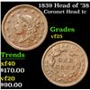 Image 1 : 1839 Head of '38 Coronet Head Large Cent 1c Grades vf+
