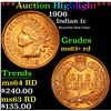 Image 1 : ***Auction Highlight*** 1906 Indian Cent 1c Graded Select+ Unc RD By USCG (fc)