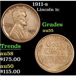 1911-s Lincoln Cent 1c Grades Choice AU