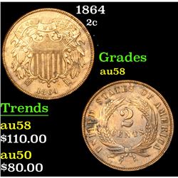 1864 Two Cent Piece 2c Grades Choice AU/BU Slider