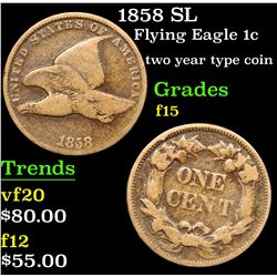 1858 SL Flying Eagle Cent 1c Grades f+