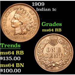 1909 Indian Cent 1c Grades Choice Unc RB