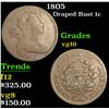 Image 1 : 1805 Draped Bust Large Cent 1c Grades vg+