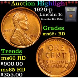 ***Auction Highlight*** 1920-p Lincoln Cent 1c Graded Gem+ Unc RD By USCG (fc)