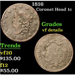 1816 Coronet Head Large Cent 1c Grades vf details