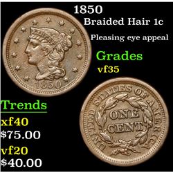 1850 Braided Hair Large Cent 1c Grades vf++