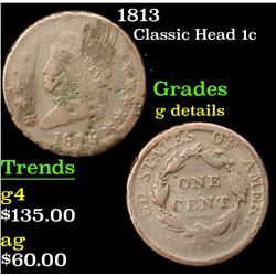 1813 Classic Head Large Cent 1c Grades g details