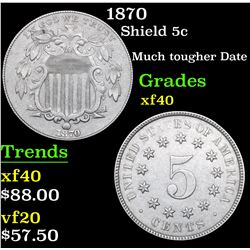 1870 Shield Nickel 5c Grades xf