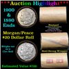 Image 1 : ***Auction Highlight*** Full Morgan/Peace silver dollar roll $20, 1890 & 1900 ends Mixed dates  (fc)