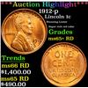 Image 1 : ***Auction Highlight*** 1912-p Lincoln Cent 1c Graded Gem+ Unc RD By USCG (fc)