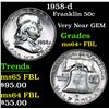 Image 1 : 1958-d Franklin Half Dollar 50c Grades Choice Unc+ FBL