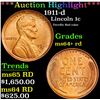 Image 1 : ***Auction Highlight*** 1911-d Lincoln Cent 1c Graded Choice+ Unc RD By USCG (fc)