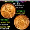 Image 1 : ***Auction Highlight*** 1914-p Lincoln Cent 1c Graded Gem+ Unc RD By USCG (fc)