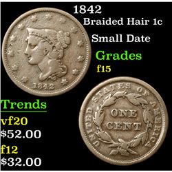 1842 Braided Hair Large Cent 1c Grades f+