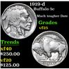 Image 1 : 1919-d Buffalo Nickel 5c Grades vf+