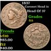 Image 1 : 1837 Coronet Head Large Cent 1c Grades f+