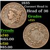 Image 1 : 1835 Coronet Head Large Cent 1c Grades vf+