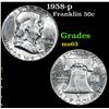 Image 1 : 1958-p Franklin Half Dollar 50c Grades Select Unc