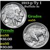 Image 1 : 1913-p Ty I Buffalo Nickel 5c Grades Choice AU