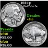 Image 1 : 1921-p Buffalo Nickel 5c Grades vf+