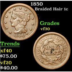 1850 Braided Hair Large Cent 1c Grades vf++