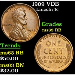 1909 VDB Lincoln Cent 1c Grades Select Unc RB