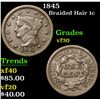 Image 1 : 1845 Braided Hair Large Cent 1c Grades vf++