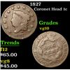 Image 1 : 1827 Coronet Head Large Cent 1c Grades vg+