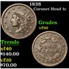 Image 1 : 1838 Coronet Head Large Cent 1c Grades vf++